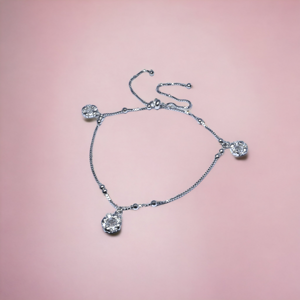 Silver Zircon Studded Anklet Adjustable